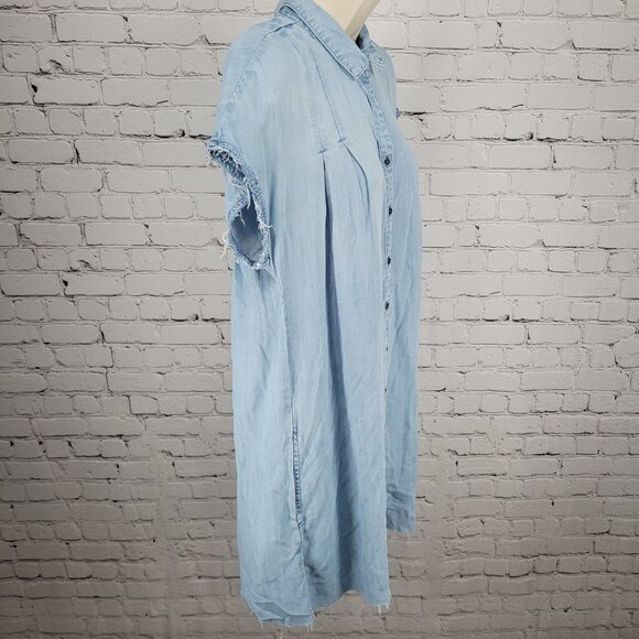 Cloth & Stone Anthropologie Blue Chambray Short Sleeve Dress Size Large L - Picture 14 of 15